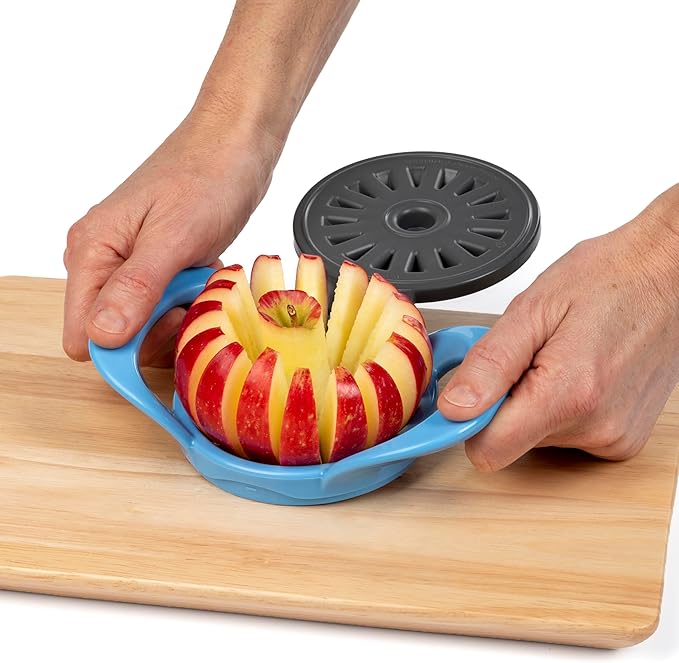 PrepWorks by Progressive Dishwasher Safe 16-Slice Thin Apple Slicer and Corer with Attached Safety Cover (Baby Blue)