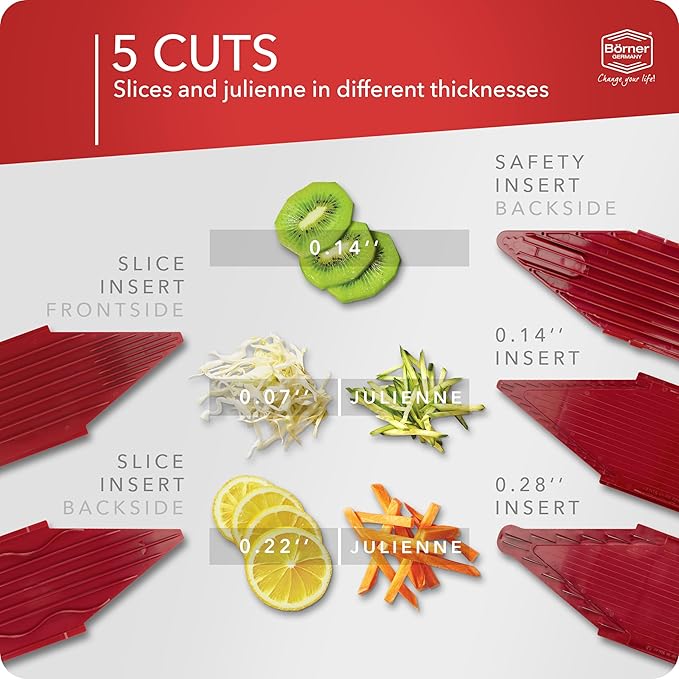 BORNER V Mandoline Slicer Kitchen V1 ClassicLine Starter Set | Vegetable Grater Börner - Quality Made in Germany, Color:Red