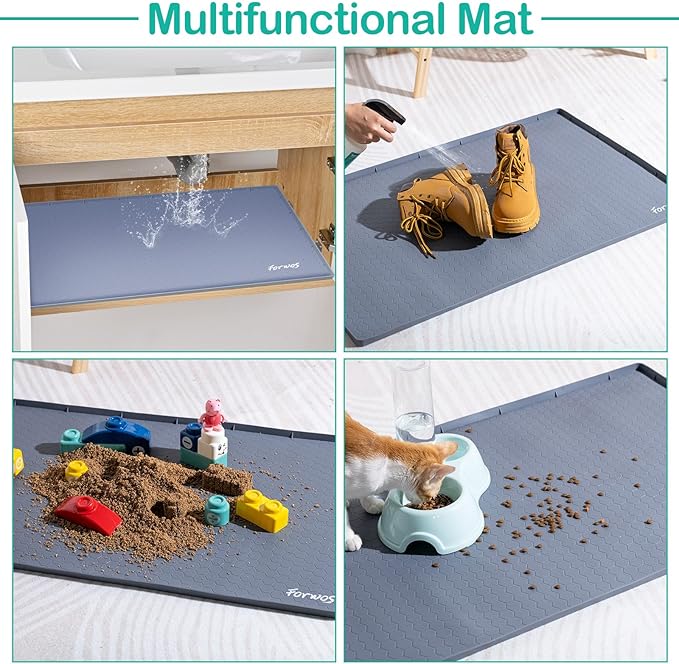 Waterproof Under Sink Mat 22" x 19", Silicone Cabinet Liner, Rubber Protector for Kitchen and Bathroom, Keeps Cabinets Clean, Dry, and Organized (Grey)