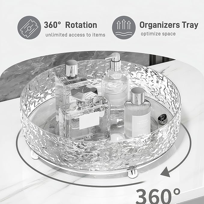 2Pcs Premium Lazy Susan Organizer,9&11in Turntable Organizer for Bathroom, Kitchen, Vanity, Countertop, Table Top, Cabinet, and Frige, Perfume, Skin Care, Makeup, Spice Organizer, 360° Rotating