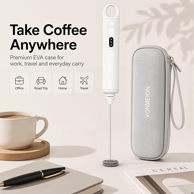 Rechargeable Milk Frother Handheld 3 Speed Coffee Foamer [3 Whisk] Electric Drink Mixer for Latte, Cappuccino, Coffee, Eggs, Hot Chocolate, White