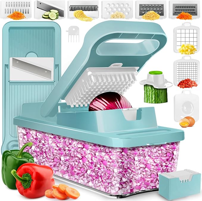 PrepNaturals Vegetable Chopper & Mandoline Slicer - 12 in 1, Blue/White