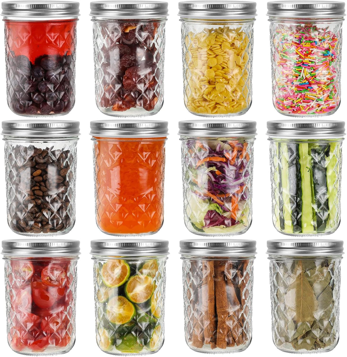 12 Pack16oz Wide Mouth Glass Mason Jars, Canning Jars with Airtight Lids