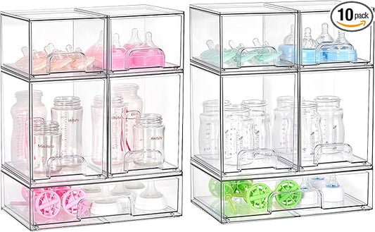 Vtopmart 10 Pack Baby Bottle Organizer Set, Stackable Storage Drawers Ideal for Kichen Countertop, Vanity, Bathroom, Cabinet, Pantry Organization