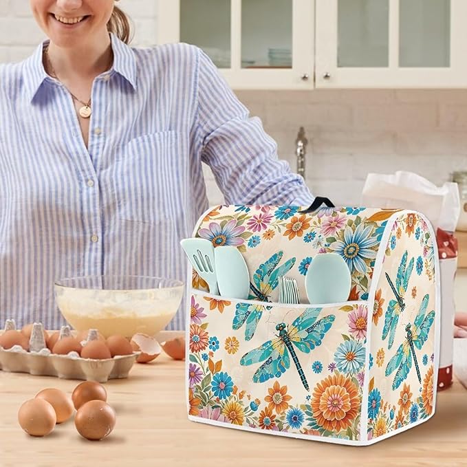 Country Sunflower Blender Cover for 4.5-5 Qt Mixers Practical Kitchen Stand Mixer Cover with Top Handle and Storage Pocket Washable Appliance Dust Protector for Modern Kitchen
