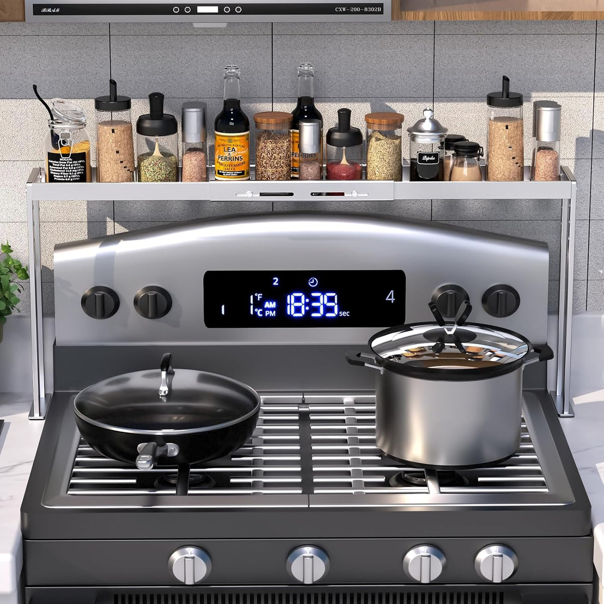 Oven Shelf, Adjustable 27-33 Inch, Kitchen Spice Rack, Silver