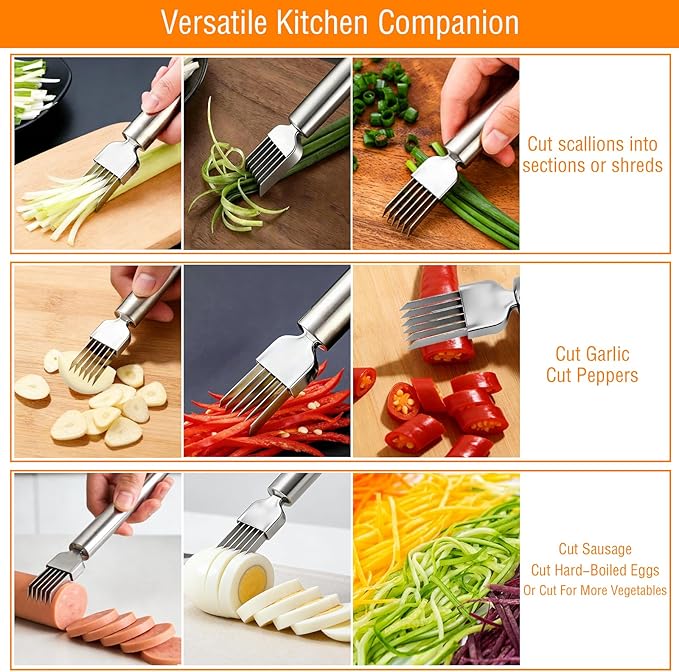 2PCS Green Onion Slicer,Multi-Blade Kitchen Herb Cutter,Green Onion Shredder,Professional Scallion Shredder,Shred Silk The Knife,Stainless Steel Chopped Green Onion Knife for Garlic,Vegetable,Salads