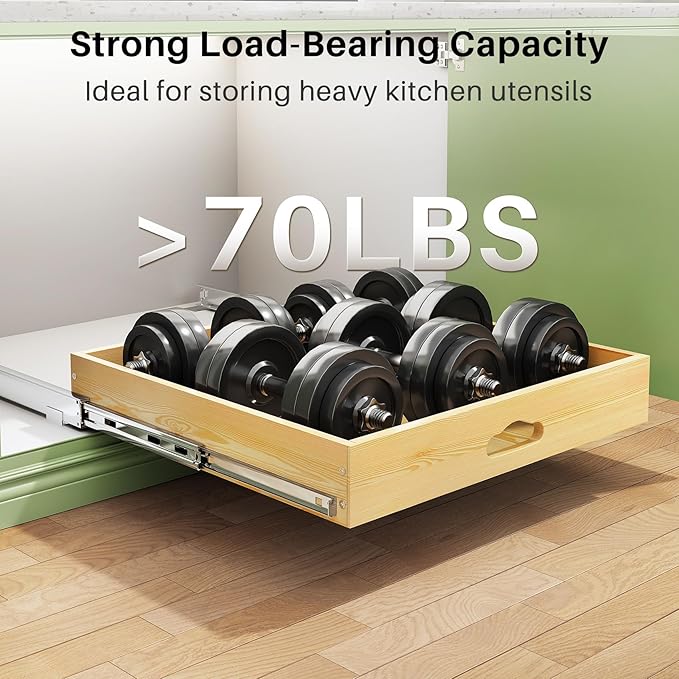 2Pack Pull Out Cabinet Organizer, Soft Close Wooden Slide Out Drawers for Pots, Full-extension Roll Out Shelves for Kitchen Cabinets, Pantry Organization, Bottom and Side Mount( 21"W X 21"D x 3.4''H)