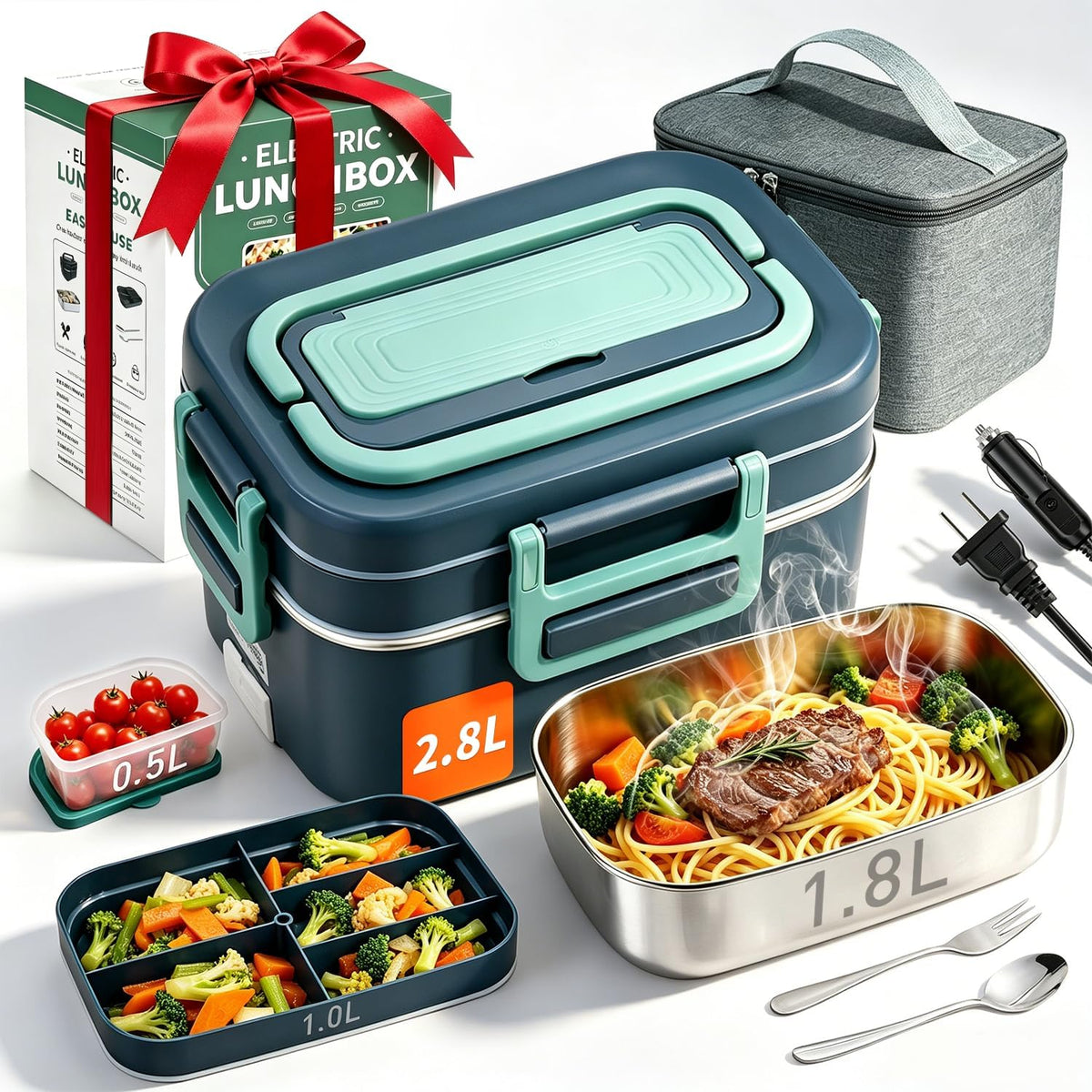 Electric Lunch Box for Adults 2.8L+0.5L, 100W Heated Lunch Box