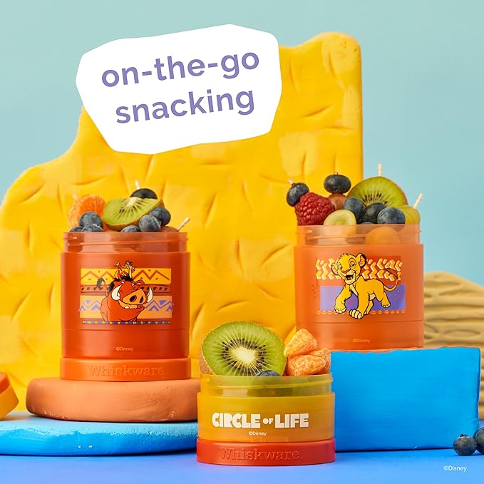 Whiskware Disney Lion King Simba and Friends Stackable Snack Containers for Babies, Toddlers, and Kids, 3 Stackable Snack Cups for School and Travel, Cupholder Friendly, Circle Of Life!