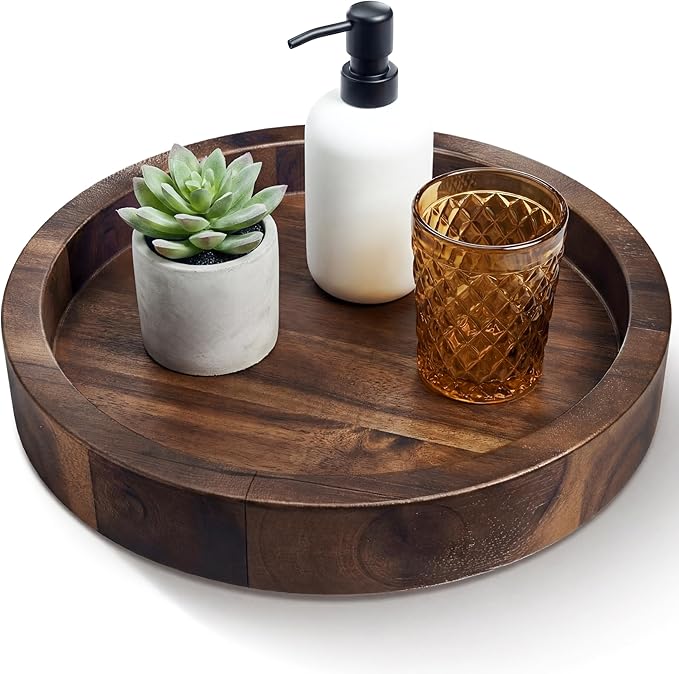 TIDITA 13" Acacia Lazy Susan Turntable for Table - Wooden Charcuterie Boards Cheese Board - Extra Large Lazy Susan Organizer - Kitchen Turntable for Cabinet, Pantry (13 Inch, Walnut)