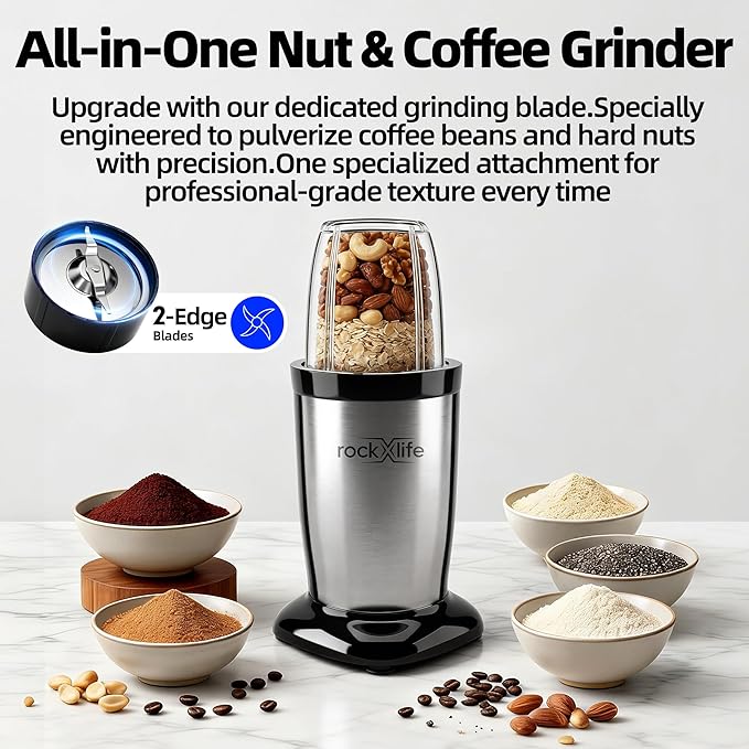 Personal Blender for Smoothies and Shakes, 2-in-1 Bullet Grinder with 24oz To-Go & 10oz Cup Portable Ice Crushing Mini, BPA-Free & Dishwasher Safe, Protein Shake Maker, Silver