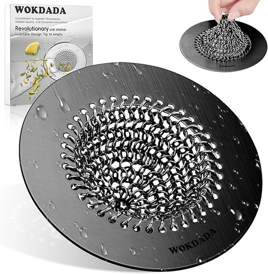Wokdada Black Kitchen Sink Strainer, Flippable Mesh Sink Drain Strainer, 304 Stainless Steel Sink Screen, Easy Clean Large Basket Strainer, Garbage Disposal Cover Fit for Standard Kitchen Drain
