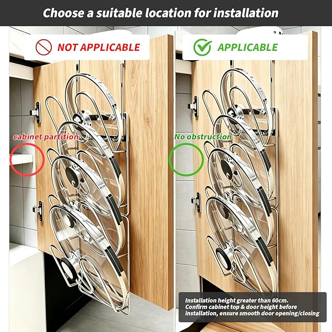 22.75" The-Cabinet Pot Lid Organizer,Silver Cantilever Racking 304 Stainless Steel Pot Cover Support 4 Tier Pot Lids Holders