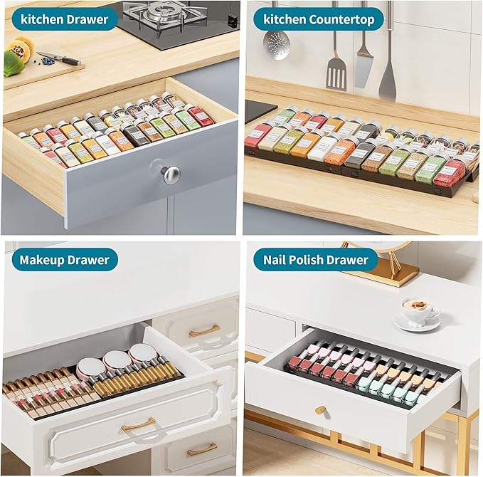 BOIVSHI Spice Drawer Organizer, 4 Tier Metal Spice Organizer for Drawer Insert, Spice Organization for Drawer, Kitchen, Countertop, Pantry (Jars Not Included)