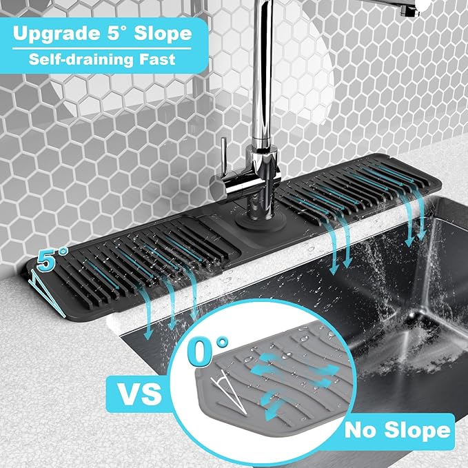 Folding faucet mat for kitchen sink-sink splash guard behind faucet-silicone kitchen faucet mat-faucet draining mat of sink accessories with button lock