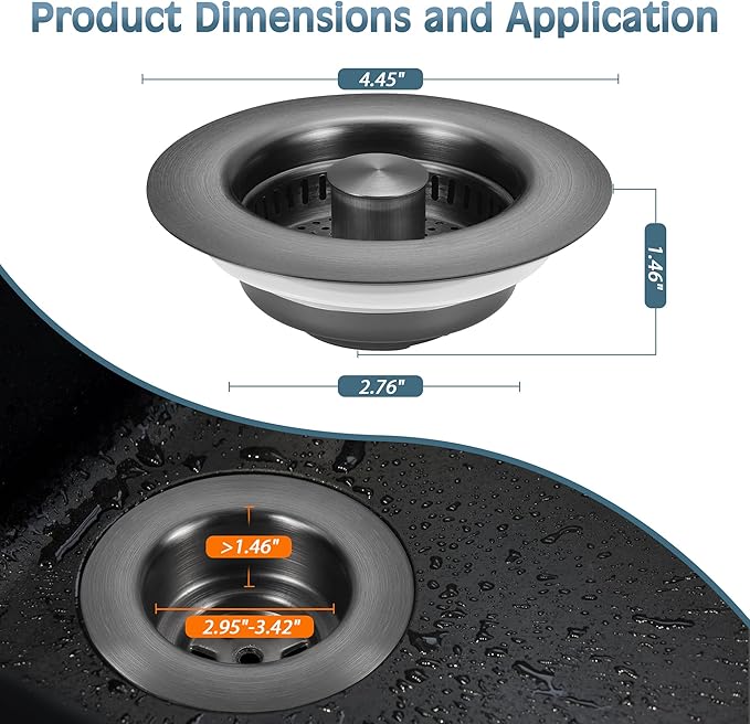 Kitchen Sink Drain Strainer 3 in 1, 304 Stainless Steel Pop Up Sink Stopper, Anti-Clogging Sink Drain Strainer for US Standard Kitchen Drain (Gunmetal Gray)