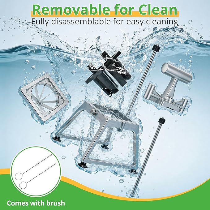 Commercial Vegetable Chopper & French Fry Cutter, Stainless Steel Manual Dicer, 3 Blades (1/4", 3/8", 8-Wedge), Suction Base, Fast Tomato Onion Potato Cutter for Restaurant & Home Kitchen
