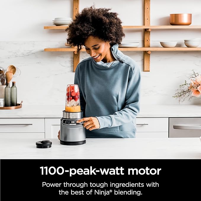 Ninja (Refurbished) (BN401) Nutri Pro with Auto-iQ, 1100-Peak-Watt, Personal Blender, Cloud Silver (Renewed)