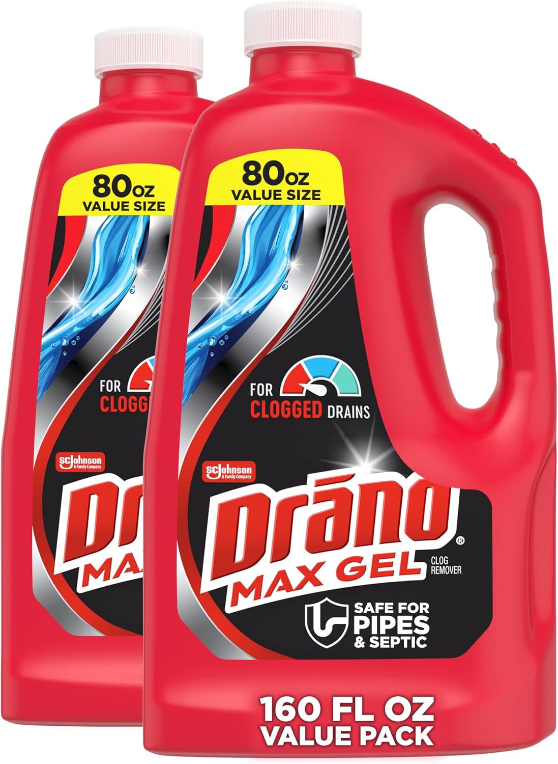 Max Gel Drain Clog Remover and Cleaner for Shower or Sink Drains, 80 oz, 2 pack