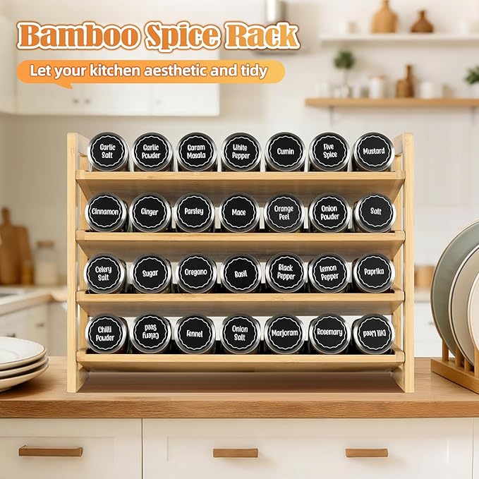 Tfro & Cile Spice Rack Organizer 4-Tier Bamboo Countertop Seasoning Organization for Cabinet Pantry Organizers for Kitchen
