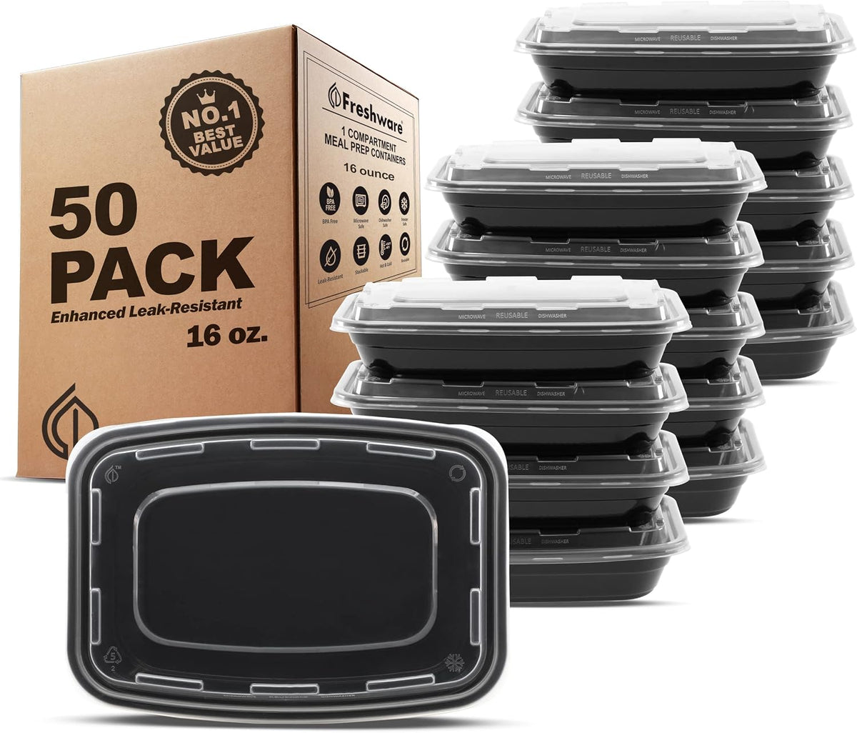 Meal Prep Containers [50 Pack] 16 oz Food Containers with Lids