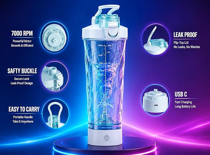 24 OZ Electric Protein Shaker Bottle, Rechargeable Mixer Cup with 7000 RPM Motor, Leak Proof BPAFree-Triton Sports Nutrition Bottle,Gym pre workout Shaker