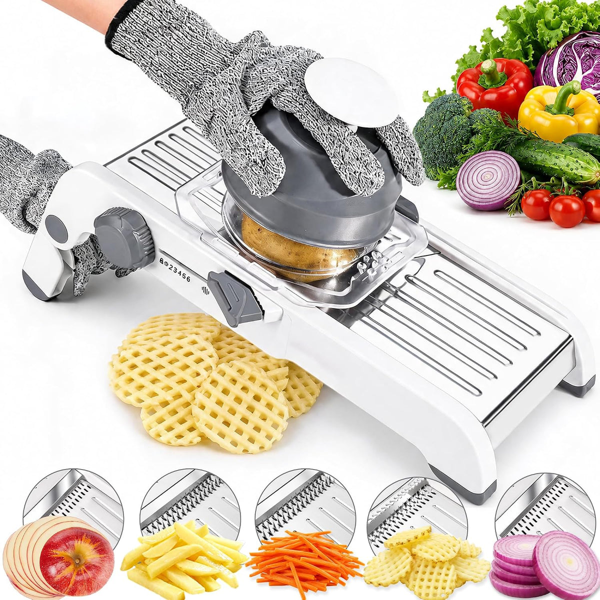 Mandoline Slicer for Kitchen-Finger Safe Track, Adjustable Vegetable Slicer