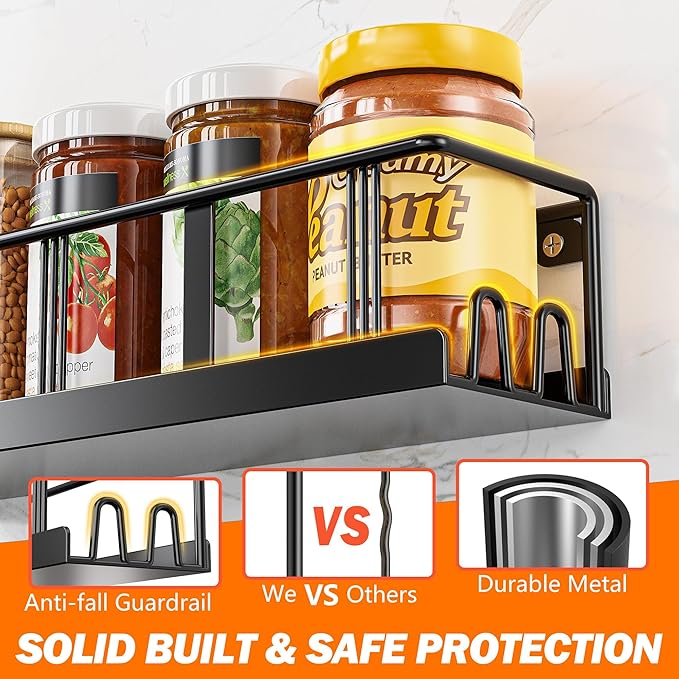 Bunoxea Spice Rack Wall Mounted 4 Pack, Space-Saving Spice Organizer for Spice Jars and Seasonings,Screw or Adhesive Hanging Spice Rack Organizer for Your Kitchen Cabinet,or Pantry Door