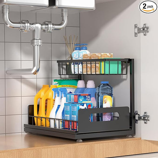 Under Sink Organizer 2 Tier, Black, 1 Pack
