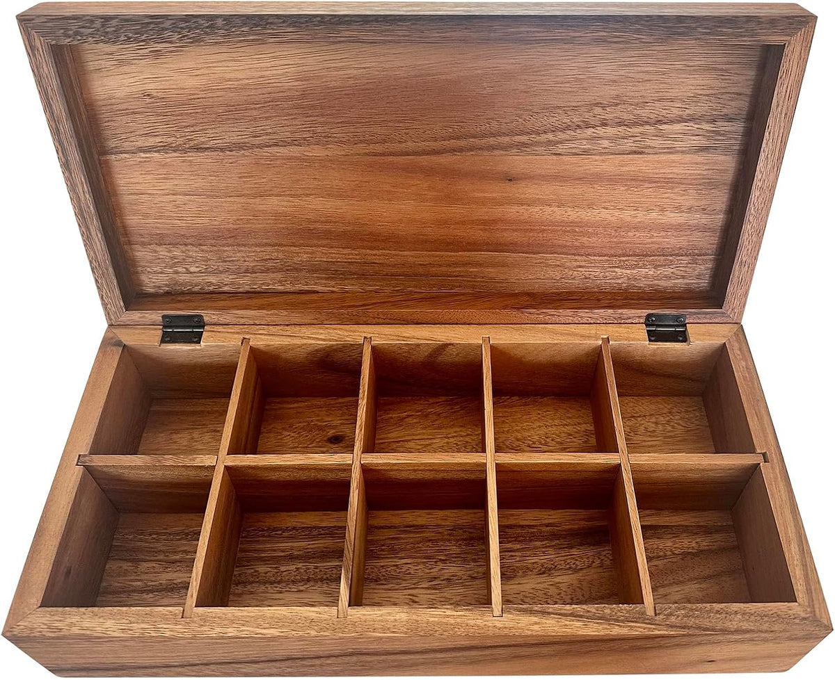 Acacia Wood Tea Box, 10 Compartment XL Tea Chest