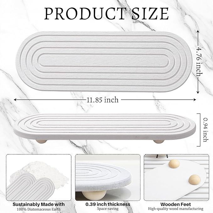 Instant Dry Sink Caddy Organizer, Fast Drying Sink Caddy, Water Absorbing Stone Sponge Holder for Kitchen and Bathroom Countertop with Natural Loofah and Wooden Feet