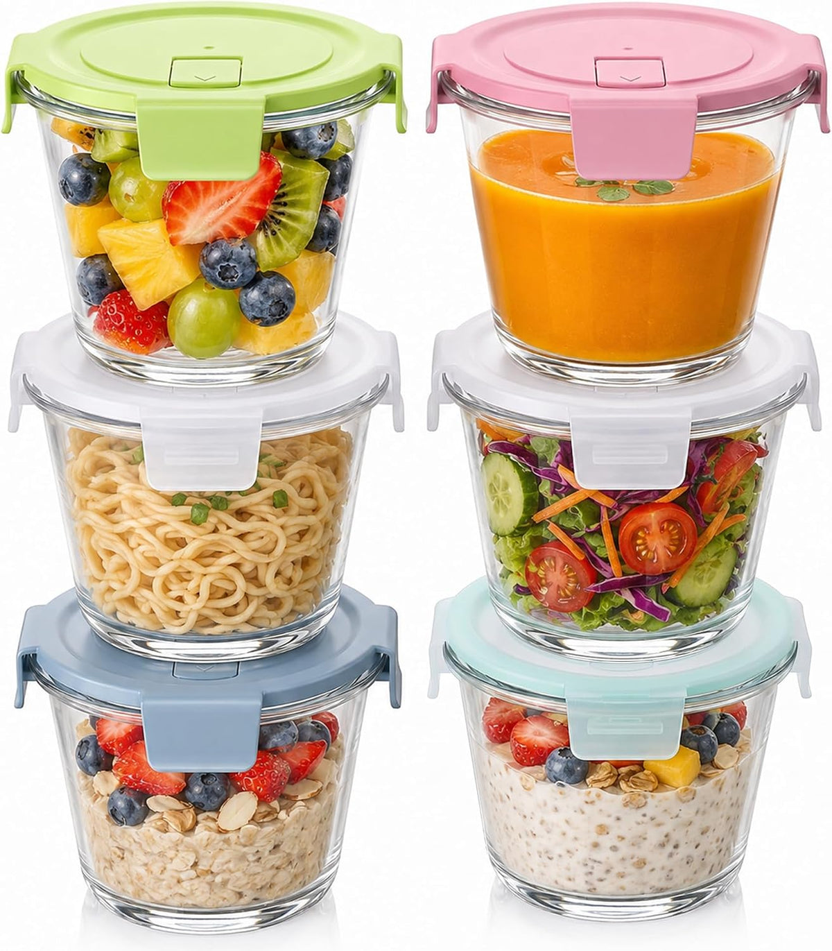 6 Pack 3 Cup/23oz Glass Soup Containers with Lids, Meal Prep Containers