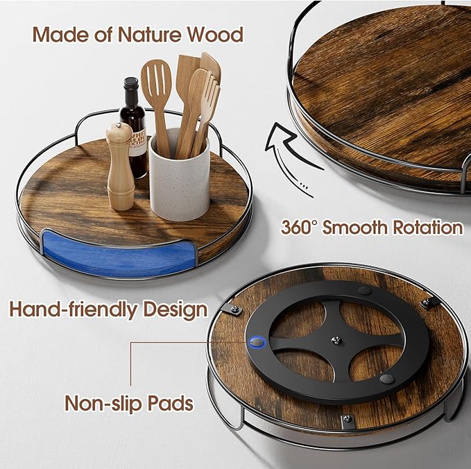 LAMU 2 Pack 10'' 12'' Lazy Susan Turntable Organizer for Table Top Cabinet, Wooden Lazy Susan for Kitchen, Pantry, Countertop, Bathroom Vanity, Spice Organization, Wood Decor