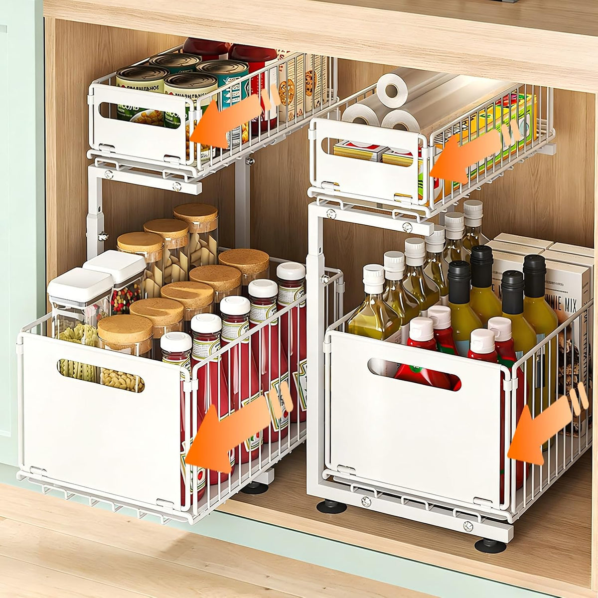 Under Sink Organizer, 2-Tier Pull Out Cabinet Organizer White