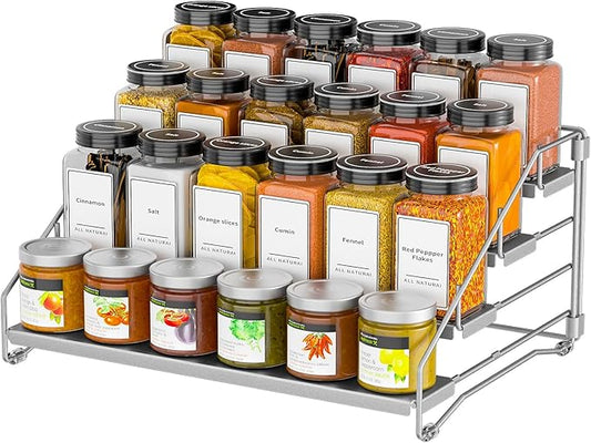 BOIVSHI 4 Tier Spice Rack for Cabinet, Spice Rack Organizer, Depth Adjustable Spice Organizer for Countertop, Cupboard, Pantry, Seasoning Shelf, Metal