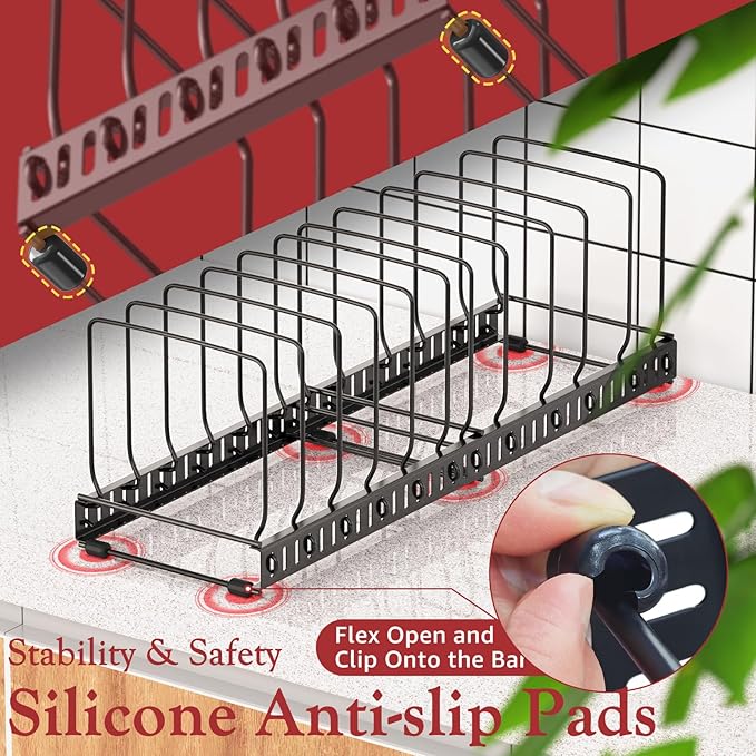 HzTinT 2PACK Cutting Board Organizer, Adjustable Divider Cutting Board Holder with Anti-slip Pads, Kitchen Cabinet Organizer for Baking Cookie Sheet Pan Bakeware Cookie, Black, Large-Size
