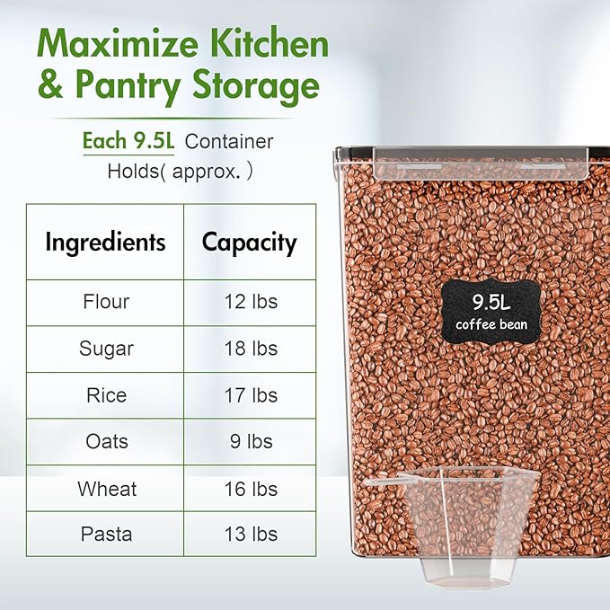 ALSO GO 2 PC (9.5L | 321 Oz) Extra Large Airtight Food Storage Containers with Lids,Kitchen and Pantry Organization Plastic Containers for Flour,Rice,Cereal,Pasta,Sugar,dog food (Leakproof, BPA-Free)
