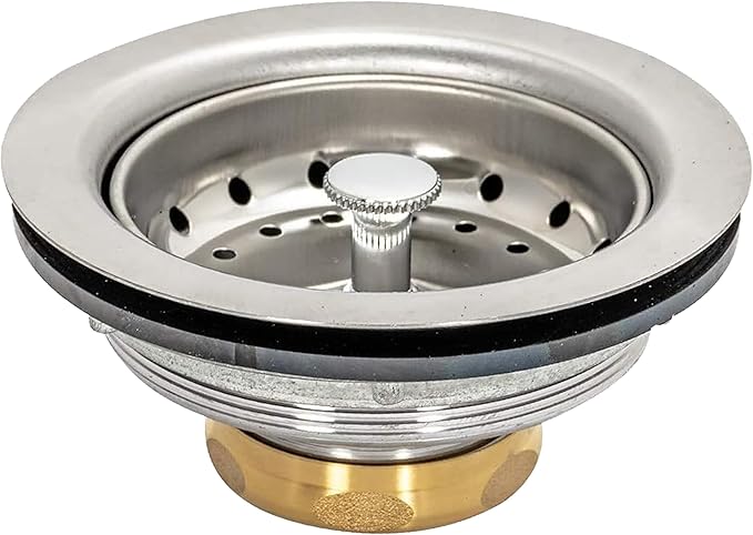 EZ-FLO Kitchen Sink Strainer Fits 3-1/2 Inch Opening, Sink Drain Assembly with Brass Slip-Joint Nut and Fixed-Post Basket, Stainless Steel, 30003