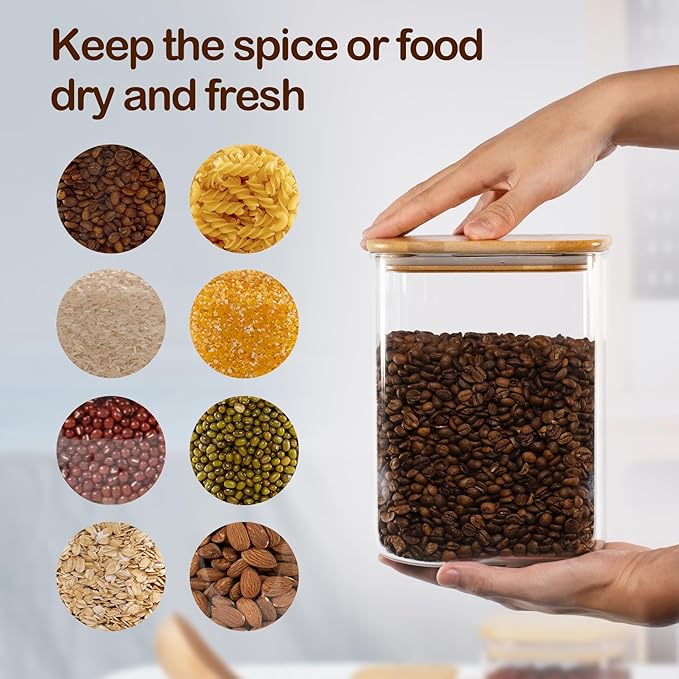 D2scrma 115oz Airtight Glass Square Storage Canister with Bamboo Lid Set of 2(3400ml*2) Large Storage Container Gallon Glass Jars, for Sugar, Flour, and Coffee bean (with Black Lable)