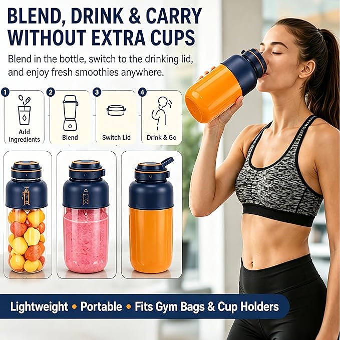 Portable Wireless Juicer Cup for Protein Shakes & Smoothies, 45oz USB-C Rechargeable Blender with 38 Stainless Steel Blades for Ice, Frozen Fruit, Gym, Travel & Camping (White, 27, Fluid Ounces)