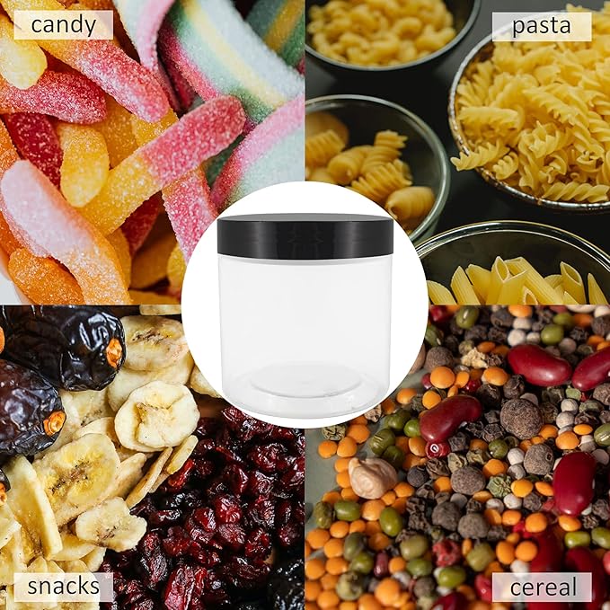 Zmybcpack 12 Pack 20oz (600ml) Clear Plastic Jars With Lids, Labels, 1 Pen - Empty Storage Containers for Dry Food, Peanut, Spice