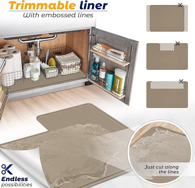 The Original Under Sink Mat - Silicone Waterproof mat, Trimmable, Easy to Clean, Kitchen cabinet liner, Under sink protector mats, Drip Tray with Lip - 34" x 22" or smaller