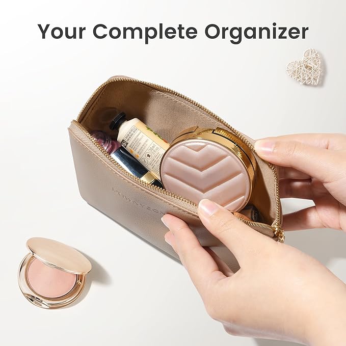 ROWNYEON Small Makeup Bag for Purse, Mini Portable Cosmetic Bags for Women, PU Leather Coin Purse Lipstick Cosmetic Accessories Organizer, Travel Makeup Pouch Zipper Pouch for Men Women