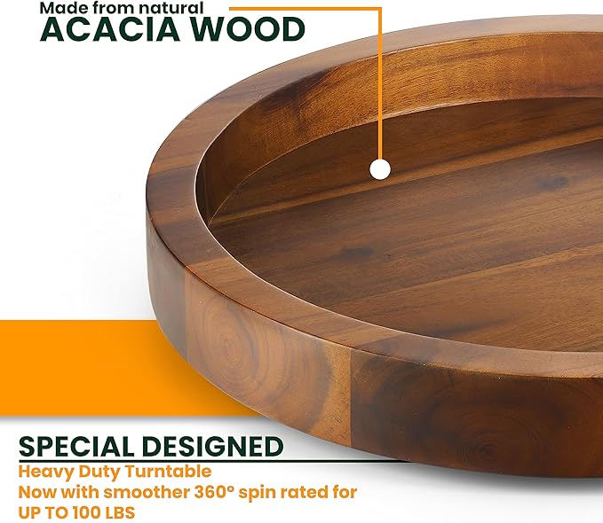 TIDITA 10" Acacia Wood Lazy Susan Organizer for Cabinet - Round Lazy Susans Turntable for Countertop - Wooden Kitchen Rotating Storage Food Bin Container for Centerpiece Table, Spices, Pantry