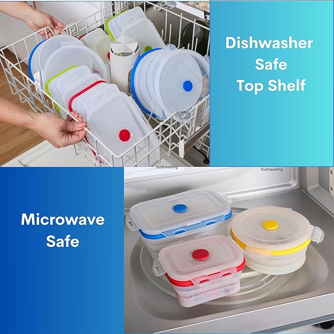 ECOBERI Collapsible Food Storage Containers, Silicone Large 2 Piece 40 oz Set, BPA-Free Meal Prep and Leftover Containers with Airtight Lids, Space-Saving, Freezer Safe