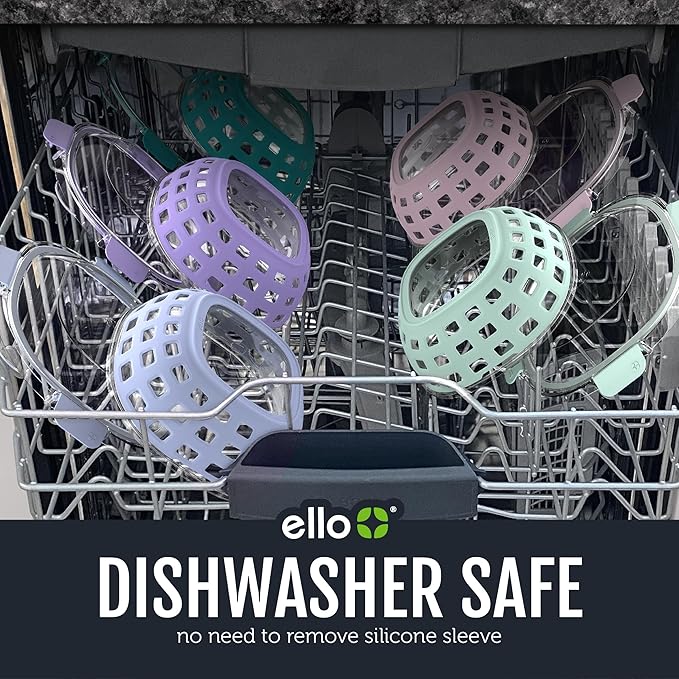 Ello DuraGlass Food Storage Glass Lunch Bowl Container - Meal Prep Container with Silicone Sleeve and Airtight Lid, 5 Cup, Lilac