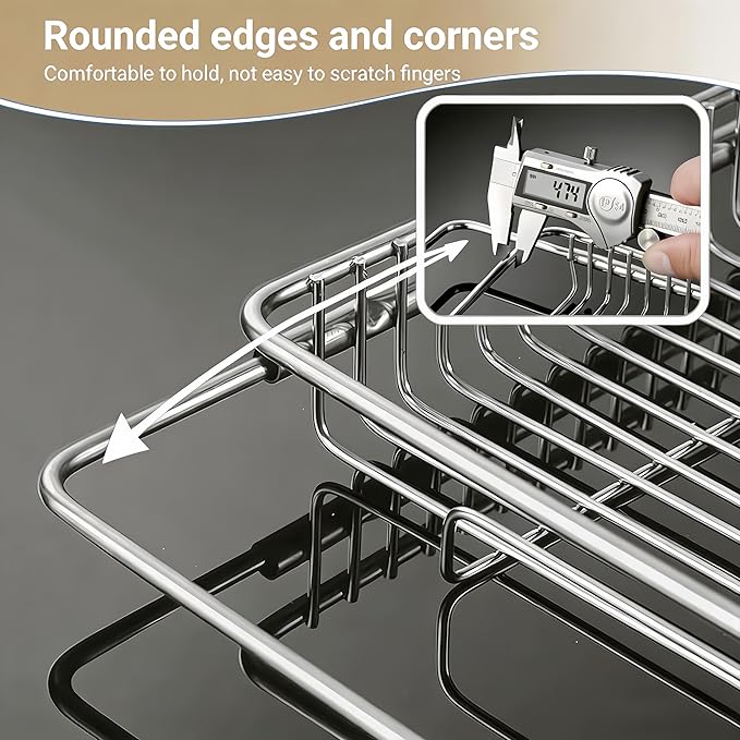Expandable Over The Sink Dish Drainer Drying Rack, Stainless Steel Metal, Small Adjustable Dish Drainer Drying Rack for Kitchen Counter, Space Saving for Compact Kitchen