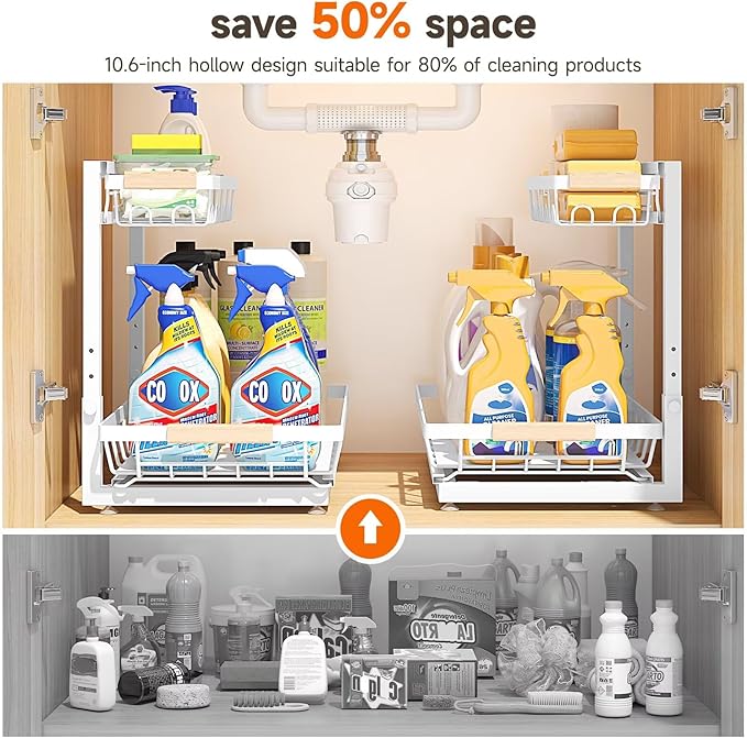 Sevenblue 2 Packs Under Sink Organizer, Height Adjustable 2 Tier Under Kitchen Sink Organizer, Multi-Purpose Storage Shelf for Kitchen Bathroom Cabinet
