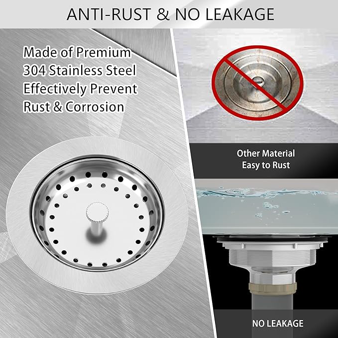 Kitchen Sink Drain 3-1/2 Inch Brushed Stainless Steel Sink Drain Strainer Assembly Kit with Sink Strainer Basket and Drain Stopper for Standard Kitchen Drains Brush Nickel Silver
